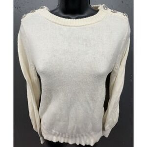Vtg J Crew Sweater Women S Ivory Cream Wool Blend Pullover Rhinestones Preppy‎